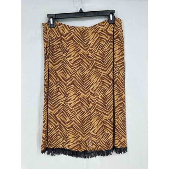 90s Vintage Skirt Womens Medium Brown Tribal Fringe Beaded Party Y2K Knee Length - Picture 3 of 9